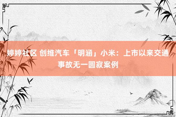 婷婷社区 创维汽车「明涵」小米：上市以来交通事故无一圆寂案例
